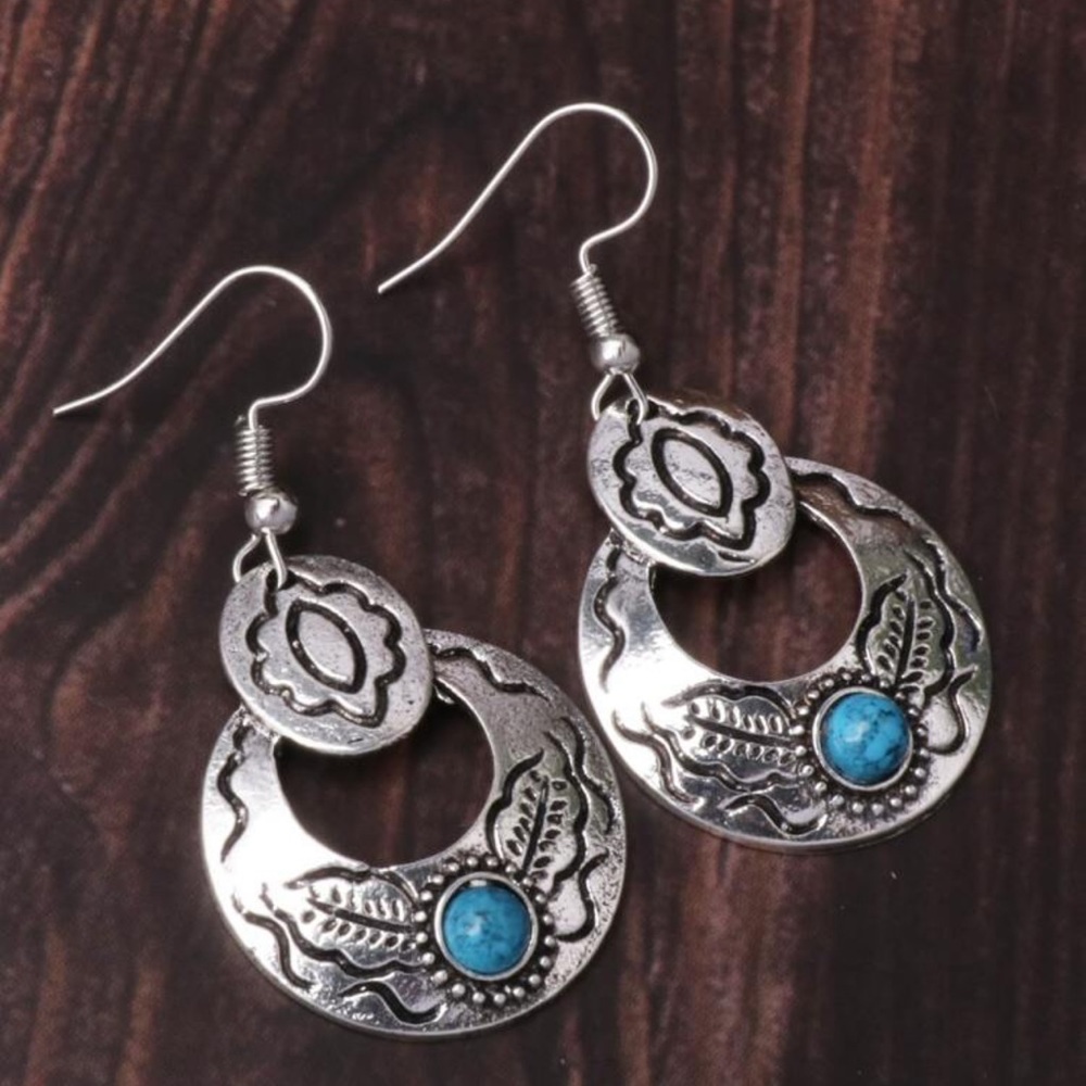 Turquoise Decor Round Drop Earrings